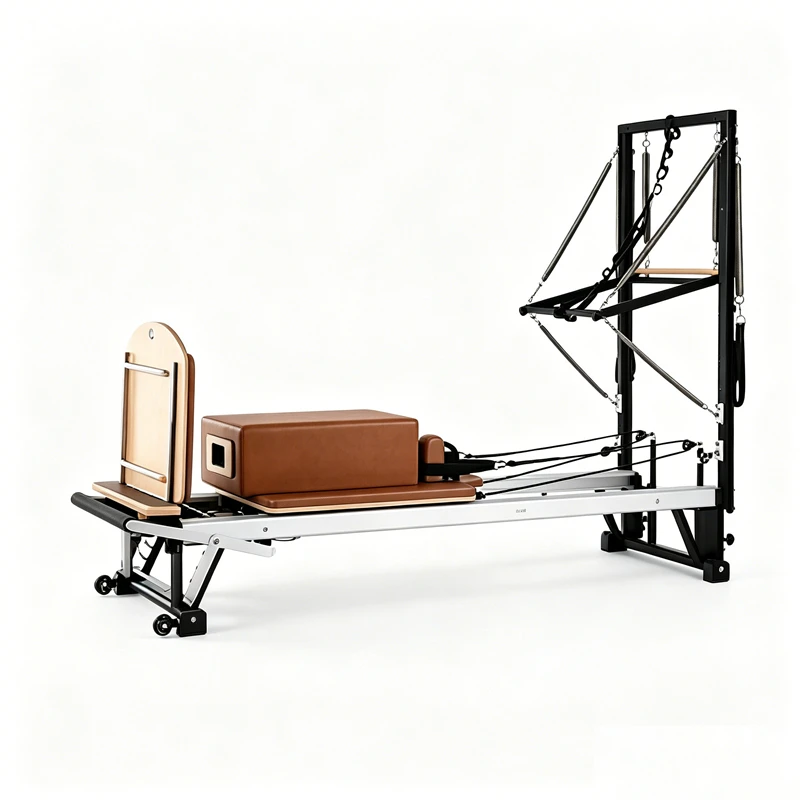MJD-W47 Merrithew Aluminium Pilates Reformer com meia torre ajust&aacute;vel de molas