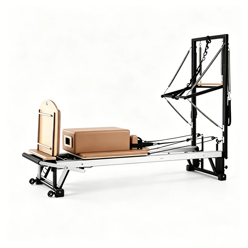 MJD-W47 Merrithew Aluminium Pilates Reformer com meia torre ajust&aacute;vel de molas